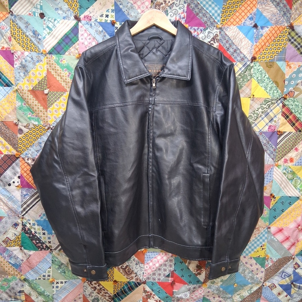 y2k Era Arizona Jean Faux Leather PVC‎ Motorcycle Bomber Jacket Mens XXL Black